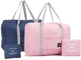 INVODA 2PCS Foldable Travel Bag Tote Carry on Luggage Bag Spirit Airlines Personal Item Sports Gym Bag Water Resistant Weekender Overnight Bags for Women and Men (Blue+Pink)