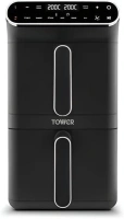 Tower T17190 Vortx XL Dual Stack Air Fryer with Digital Control Panel, Space Saving Design, 6 Preset Cooking Modes, Match Cook & Smart Finish Functions, Dual Baskets, 2460W, 11L, Black