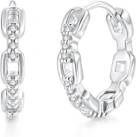 Bewenda 925 Sterling Silver Hoop Earrings, Silver Hoops Earrings for Women, Geometric Huggie Hoops with Cubic Zirconia, Hypoallergenic Lightweight Dainty Huggie Hoop Earring for Multiple Piercing
