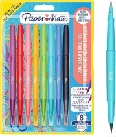 Paper Mate Flair DUAL Felt Tip Pens | Brush and Medium Tips (0.7mm) | Double Ended Colouring Pens | Assorted Colours | 8 Count
