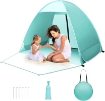 Pop Up Beach Tent, Beach Tent UV 50+ Protection Automatic Beach Tent Shelter Portable Sun Shade Tent with Front Extended Floor Zipper Back Door for Beach, Garden