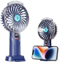 Fitabok Portable Handheld Fan - Mini Personal Hand Held Fans with Spray Water Mist, 5 Speeds, 4000mAh Small Rechargeable USB Desk Fan with LED Display for Travel Outdoor Makeup, Blue