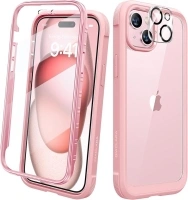 Diaclara Designed for iPhone 15 phone Case, Full Body Rugged Case with Built-in Touch Sensitive Anti-Scratch Screen Protector, with Camera Lens Protector for iPhone 15 6.1" (Coral Pink)