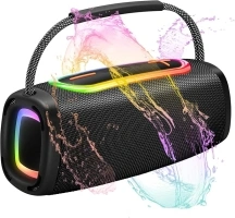 Portable Bluetooth Speaker with 24W Stereo Sound, BassUp, BT5.3, 24-Hour Playtime, IP6 Waterproof Wireless Pairing Speaker with Built-In Mic, RGB Multi-Color Rhythm Lights for Outdoor/Party/Gifts