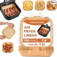 Roe Tenpo Air Fryer Liners, 100Pcs Disposable Baking Parchment Paper, Non-Stick & Greaseproof, Air Fryer Accessories for Ninja AF180UK AG301UK, COSORI, Tefal Easy Fry, Russell Hobbs Air Fryer