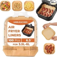 Roe Tenpo Air Fryer Liners, 100Pcs Disposable Baking Parchment Paper, Non-Stick & Greaseproof, Air Fryer Accessories for Ninja ON400UK AF140UK SL300UK, COSORI, Tefal, Russell Hobbs Air Fryer