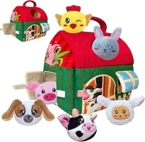 Elfew Baby Toys 0-6 Months, Soft Barn Farm with 6 Stuffed Animals(Squeaky and Sounds), Sensory for Babies, Early Learning Gifts for 1 2 Year Old Baby Boys Girls