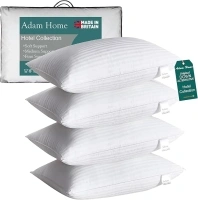 Adam Home Pillows 4 Pack Hotel Quality Pillows Side Sleeper Bounce Back Bed Pillow Hypoallergenic & Anti Dust Mite Resistant Premium Filled Hotel Pillows Pack of 4