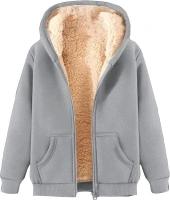 Unisex Fleece Jacket Hoodie Lined Full Zip Up Winter Warm Tops Soft Comfortable Hooded Sweatshirt Solid Jumper Hoody Sweater Coat Overcoat Cardigan Ladies Hoodies