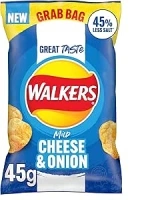 Walkers Less Salt Mild Cheese & Onion 45G, Blue